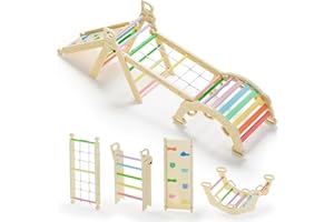 BlueWood 8 in 1 Indoor Triangle Climbing Frame for Toddlers, Foldable Baby Climbing Toys Set, Jungle Gym Montessori Climber for 2-6 Years Old- Rainbow