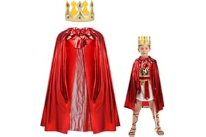 AOOWU Średniowieczna peleryna z kapturem, kostium króla dla dorosłych, kostium króla i królowej, na Halloween, Boże Narodzenie, karnawał, czerwona peleryna