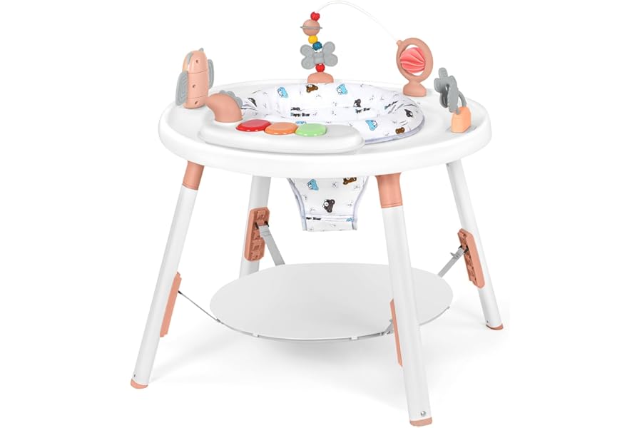 UBRAVOO Baby Activity Center,3-in-1 Baby Walk Along Toys with Removable Toys and 360° Rotating Seat - Ideal for Infant Development and Entertainment (Pink)