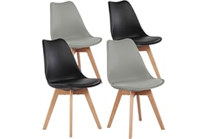 EGGREE - Lot de 4 chaises pour Salle à Manger/Bureau, avec Pieds en hêtre Massif, sans accoudoirs, rembourrées, Design pour Un Confort Maximum, 2 Gris + 2 Noir