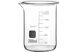 stonylab Vaso de Precipitados de Vidrio, 1 Paquete Vidrio Borosilicato Graduado Baja Forma Vaso de Precipitados Griffin con Pico de Verter Vaso de Precipitados de Laboratorio, 2000 ml