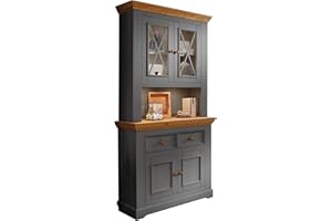 ‎WOODROOM Woodroom Oslo Buffet Vitrine Vitrinenschrank Standvitrine Wohnzimmerschrank, Holz, Grau, Hoch und Schmal