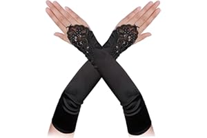 Lufdegim Lange Handschuhe Damen Fingerlose Retro Spitze Satin Handschuhe 42cm 1920 Lange Elastischer Handschuhe Opern Tanz Hochzeit Party Elegant Satin Handschuhe