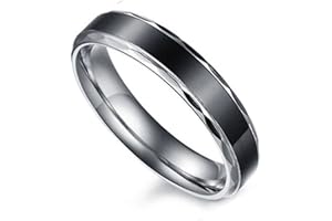 Flongo Partnerringe Damenring Herrenring Ring Edelstahl Band Ring Silber Schwarz Valentine Paar Ringe Verlobung Engagement Verlobungsringe Hochzeit