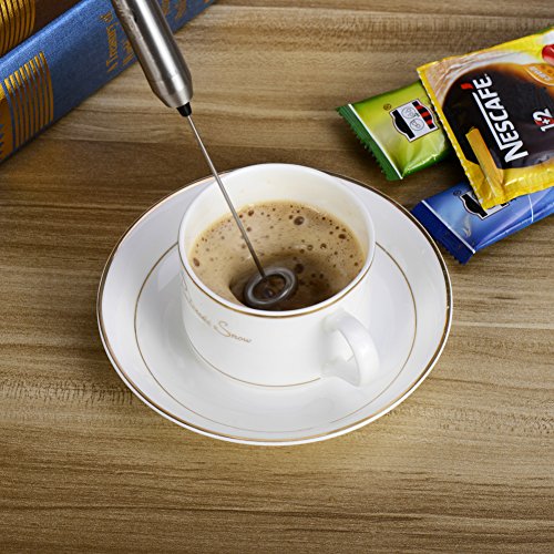 Senyoo Tragbarer Mini Milchaufschäumer Schneebesen, Kaffee, Cappuccino, Creamer, Aufschäumer, Edelstahl Milchaufschäumer – Silber - 6
