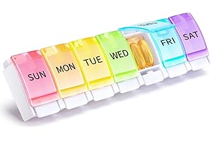 Opret Pill Organiser 7 Day, Weekly Pill Box 1 Times a Day, Push Button Pop Open Design Travel Tablet Organiser with 7 Large Compartments, BPA Free for Vitamins Supplements Medication