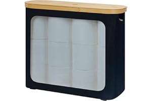 ‎ROSOS ROSOS Toilettenpapier Aufbewahrung, 28L Klopapier Aufbewahrung mit Bambus Deckel für 12 Rollen, Bambus Badezimmer Organizer, Schwarz mit Deckel & Bambusgriff