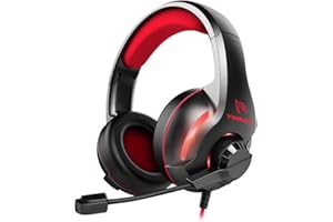 YINSAN Casque Gamer PS4, Casque Gaming Xbox One avec Micro Anti Bruit Réglable LED Lampe Stéréo Basse, Casque pour Nintendo Switch PC PS5 Xbox Series X & S (Rouge)