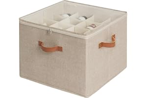 StorageWorks Shoe Storage for Closet, Fits up to 16 Pairs, Shoe Organiser Box, Fabric Shoe Storage for Wardrobe, Shoe Box with Adjustable Dividers and Clear Cover, Mixing of Brown & Beige