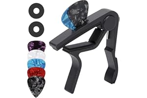 CANTUS Guitar Capo für akustische ＆ E-Gitarren mit eingebautem Pickhalter und 4 Picks (schwarz)