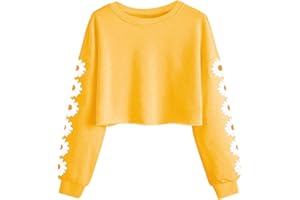 Imily Bela Sudadera corta con estampado de margaritas para niñas, linda sudadera de manga larga para niños