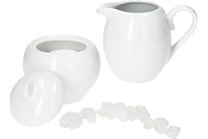 MamboCat Tommy Lot de 2 pots à lait et sucrier I en porcelaine blanche I Pot à crème, verseur pour lait condensé, boîte avec couvercle pour sucre en cubes I Accessoire de café élégant