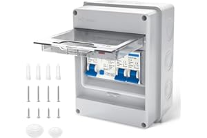 PENYUY 2 Way Consumer Unit Circuit Breaker, IP65 Weatherproof Garage Consumer Unit Anti-Leakage Fuse Box for Garage Workshop Caravan Outbuilding, 40A 30mA RCD 6A+16A (2 Way)