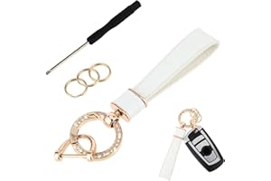 Amabro Leather Car Keychain, Universal Leather Keychain Holder with Diamond Anti-lost D-Ring 360 Degree Rotatable Car Key Fob for Men Women Keyrings Car Accessories Family Present