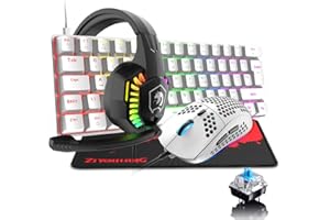 AJAZZ 60% mechanische Gaming-Tastatur, Maus-Headset-Set, 62 Tasten, RGB-Hintergrundbeleuchtung, rote Switch-Tastatur, 6400 DPI Gaming-Maus mit Wabengehäuse, 3,5 mm Gamer-Stereo-Headset