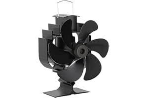 Ollewiellan Kaminventilator 6 Blätter mit Thermometer, Ofenventilator 60° Schwenkbar Ohne Strom Effiziente Kaminwerkzeug Lüfter Leiser für Kaminofen Kamin Holzofen, 16.5 * 9 * 20.3cm