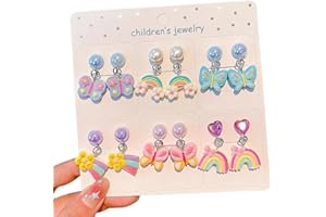 YUVKIN 6 Paia di Orecchini Clip-On in Resina, Senza Fori per Principesse, con Nuovi Design come Arcobaleno e Farfalla (Colorati)