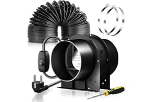 FanGoFast Extractor de Aire 150 mm, 334 m³/h, ventilador axial con interruptor de encendido/apagado y manguera de 3 m para tienda de cultivo, garaje, sala de herramientas, oficina