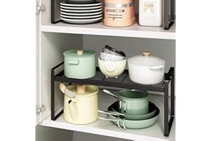 BAIEUEJO Shelf Insert, Kitchen Cupboard Organiser with Non-Slip Mat, Kitchen Cabinet Insert, for Kitchen/Bathroom/Table Top/Sideboard (Black)