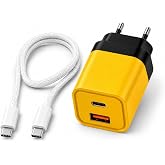 25W Hızlı Şarj Adapt&ouml;r&uuml; + Type-C to Type-C Kablo Seti, USB + Type-C &Ccedil;ift Giriş, PD & QC 3.0 Destekli, Akıllı Koruma, Kompakt 