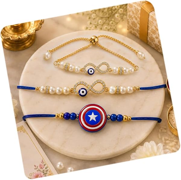 CraftVatika Evil Eye Rakhi Set for Brother Bhaiya Bhabhi Kids, Bracelet Lumba Rakhi for Bhabhi, Rakhis for Kids Boy Girl, Blue Evil Eye Designer Thread for Man