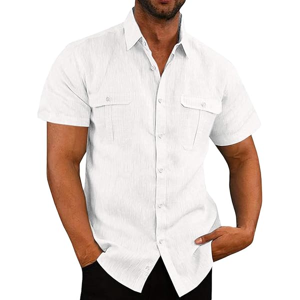 Linnen overhemd voor heren, korte mouwen, casual, regular fit, businesshemd, comfortabel en ademend, zomer, licht, strand, knopen, basic top, Hardheid 4, L