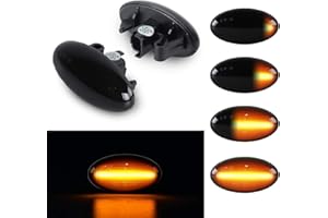 OZ-LAMPE LED Dynamic Side Indicator for Peugeo-t 1007 107 206 207 307 407 607 Partner Expert, Side Repeaters Blinker Lamp for Citroe-n C1 C2 C3 C5 C6 Xsara Picasso Berlingo Jumpy, Black Smoked Lens