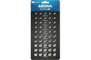 ABSINA Pack de 50 Assortiment Pile Bouton - 10x AG1 LR621 / 15x AG3 LR41 / 10x AG4 LR66 / 10x AG10 LR1130 / 5X AG13 LR44 - Piles Boutons Assortiment 1,5V, Piles Plates, Pile Montre, Piles Montre