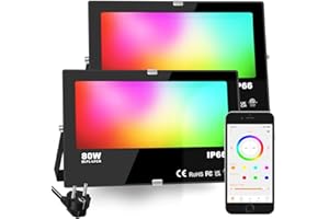 iLC LED Faretto Esterno 80W, equivalente a 800W, Cambio Colore Rgbw, 16 Milioni Colori, Raggruppamento, Timer 8000 lumen, Bianca Calda 2700K, Impermeabile Ip66 (2 pacchi)