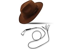 Mega_Jumble Indiana Jones Style Brown Explorer Hat and Bull Whip Fancy Dress Accessories