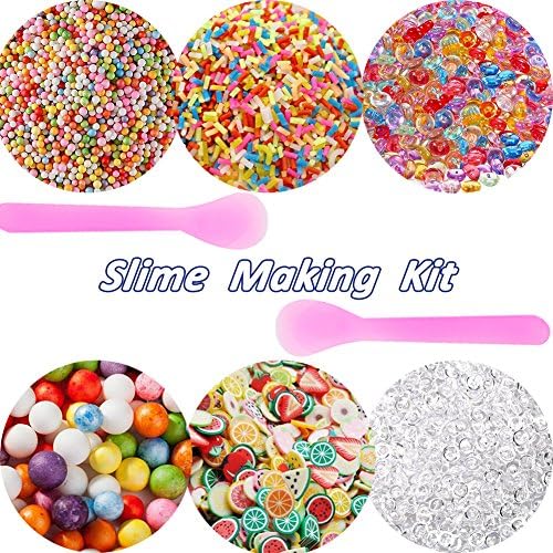SECOWEL 6 Pack Slime Making Kit Supplies Including Fishbowl Beads, Foam Balls, Fruit Slices, Fake Candy Sprinkles and Spoons for Slime Making Art DIY Craft Party Decoration or Wedding