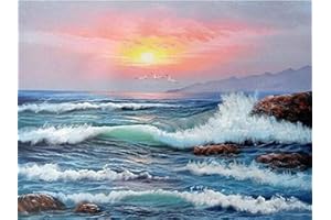 YEESAM ART Neuheiten Malen nach Zahlen Erwachsene ab 14 Jahre, Sonnenuntergang Meereswellen 40x50 cm Leinen Segeltuch, DIY ölgemälde Weihnachten Geschenke (Sonnenuntergang, Ohne Frame)
