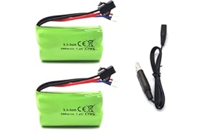 Pinsinholy Pack of 2 7.4 V 500 mAh Rechargeable Lithium-Ion Battery SM-2P for Remote Controlled RC Car Truck RC Boat and Some Ball Blaster