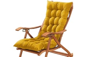 GGoty Coussin de chaise de bureau épais à dossier bas avec attaches, coussin de chaise avec dossier pour maison, jardin, chaises longues, fauteuil inclinable (120 x 50 cm, jaune)