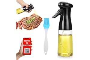 NOOGUI Pulverizador Aceite Spray | Aceitera | Vidrio | Spray Aceite Cocina | 210 ml | Dispensador de Aceite | Cepillo de Silicona Incluido | Para Aceite, Vintage y Multitud de Líquidos