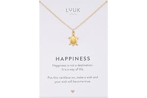 LUUK LIFESTYLE Filigrane Halsketten mit Anhänger und Karte mit HAPPINESS Spruch, zeitloses Design und moderne Motive, in Silber, Gold und Rosegold