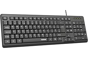 Hofotek Wired Computer Keyboard, Full Size USB Quiet Keyboard with Number Pad,Slim Compact Soft Basic Laptop Keyboards for Windows PC Office Desktop (Black)