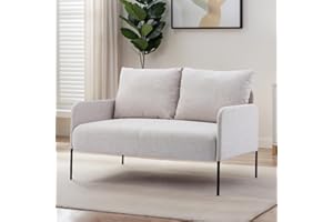 ‎YA-HOME Ya-Home Sofa 2 Sitzer kleine Couch mit 2 Wurfkissen modernes Stoffsofa mit Armlehne Polstersofa leinen mini Sofa für Wohnzimmer/Wohnung/Büro, Beige