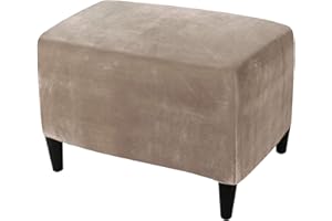 HOMECOVER Copri Pouf Rettangolare, Elasticizzato Copri Poggiapiedi Velluto Copertura Dell'Ottomano Rimovibile Antiscivolo Copri Ottomano Con Fondo Elastico-Taupe-X-Large