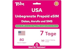 TSIM USA eSIM 7 Tage. T-Mobile Netzwerk mit Unbegrenzt Highspeed-Daten, Lokale Anrufe und SMS in den USA (Hawaii Inklusive). Erhalte eSIM Am Selben Tag per E-Mail und Beginne Sofort mit der Nutzung!