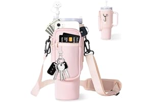 DABRIA Wasserflaschen-Tragetasche mit Handyfach für Stanley Trinkbecher, Neopren, Wasserflaschenhalter mit verstellbarem Riemen, Bollus mit Strohhalm-Abdeckung und Karabiner, für Stanley Cup-Zubehör