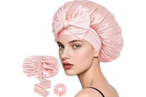 Loomify Gorro de Seda para Dormir, Gorro Saten Pelo Rizado, Bonnet de Satén Ajustable de Dos Capas, Gorros de Noche para Mujer y Niña (Rosa coral)