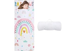 DECALSWEET Nap Mat Caldo per Bambini con Rimovibile Cuscino, Grande Sacco a Pelo Pieghevole per Ragazze Ragazzi, Nap Mats con Doppia Cerniera per Campeggio, Scuola Materna e Asilo, 150×60cm