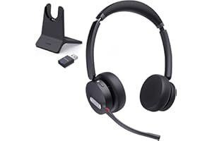 Yealink WH64 Hybrid DECT & Bluetooth Kabelloses Headset mit 3 Mikrofonen für die Arbeit mit Ladeständer, 492ft Reichweite, 26H Sprechzeit, Büro tragbare Dual Modus Headsets für Teams PC IP Telefon