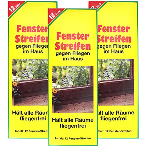 COM-FOUR® 36x Fliegenstreifen, Fliegen-Fensterstreifen, gegen Fliegen, Mücken etc. im Haus