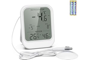 Brifit Kühlschrank thermometer mit 1.5M Wasserdichte Sonde, Temperaturfühler mit MIN/MAX Aufzeichnen, Alarmfunktion, ℃/℉ Schalter, Hochauflösender LCD-Bildschirm und Trendanzeige, für Aquarium, Außen