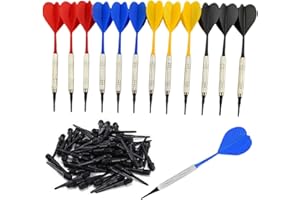 KEQAR 12 Fléchettes Professionnelles avec Pointe en Plastique, Set de Fléchettes Soft pour Cible Électronique avec 36 Pointes en Plastique, Activités Intérieures, Enfants (14g)