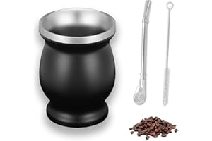 OUTALIZ Set da tè Maté,Tazza da tè Mate, set da tè in Acciaio Inossidabile, Tazza da 260ML Mate, con Cucchiaio a Cannuccia e Spazzola per la Pulizia, per tè Mate, Caffè, Latte e Succo di Frutta (Nero)