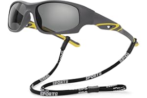 Hifot Polarisées Lunettes de soleil Enfant Anti UV400 Lunettes de Soleil Caoutchouc Flexible Lunettes de Sport pour 3-12 ans Garçon et Fille + Cordons à lunettes