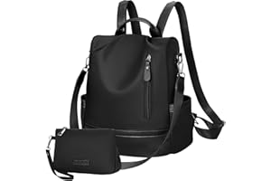 Eshow Rucksack Damen Klein, Anti-Diebstahl Elegant Cityrucksack Tagesrucksack, Kleine 3 in 1 Rucksackhandtasche mit Clutchbag, Rucksacktasche Modern für Pendeln Schule Arbeit Reise Schwarz